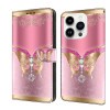 Чехол-книжка Crystal 3D Shockproof Protective Leather для iPhone 15 Pro - Pink Bottom Butterfly