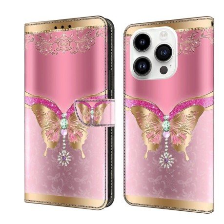 Чохол-книжка Crystal 3D Shockproof Protective Leather для iPhone 15 Pro - Pink Bottom Butterfly