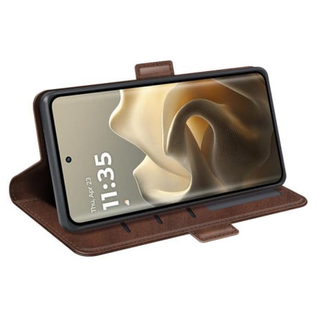 Чехол-книжка Dual-side Magnetic Buckle для Motorola Edge 60 Pro - коричневий