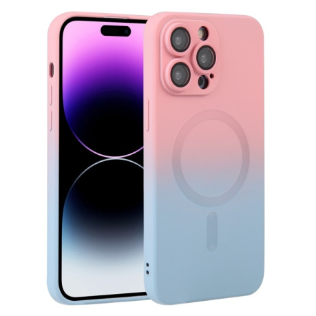 Противоударный чехол Liquid Silicone Full (Magsafe) для iPhone 15 Pro Max - розово-синий