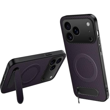 Магнітний чохол Wanlonfeng зі підставкою та карбоновою текстурою на iPhone 18 Pro — фіолетовий