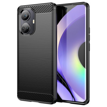 Противоударный чехол Brushed Texture Carbon Fiber на Realme 10 Pro+ - черный