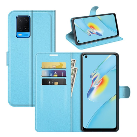 Чохол-книжка Litchi Texture на OPPO A54 4G - синій