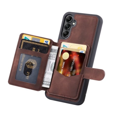 Ударозащитный чехол MagSafe Magnetic RFID Anti-theft Leather для Samsung Galaxy A35 5G - кофейный