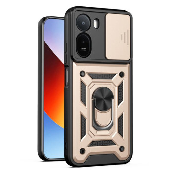 Чехол со шторкой на камеру Sliding Camshield и подставкой на Xiaomi Redmi A7 Pro 4G / Poco C85x — золотой