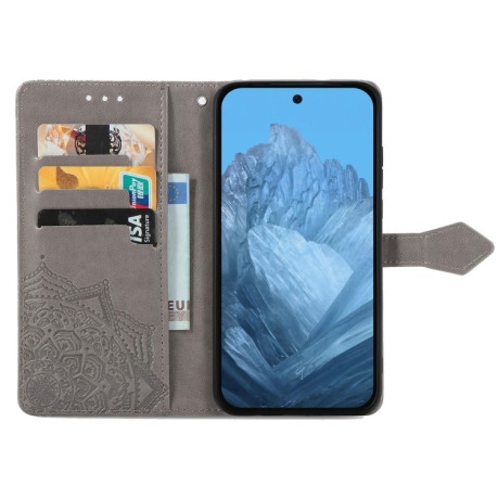 Чохол-книжка Mandala Embossing Pattern на Google Pixel 9 - сірий