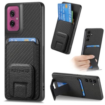 Противоударный чехол Carbon Fiber Card Bag для Motorola Moto G55 - черный