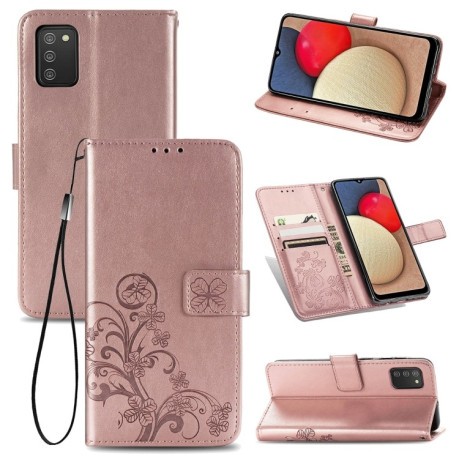 Чехол-книжка Four-leaf Clasp Embossed Buckle на Samsung Galaxy A02S - розовый