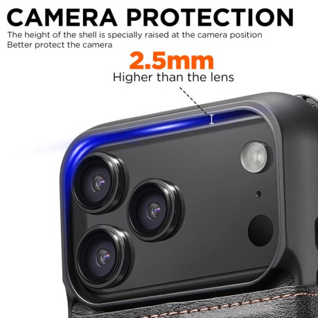 Чехол-книжка Suteni Q06 2-in-1 Multi-function с MagSafe и магнитным хлястиком на iPhone 17 Pro — чёрный