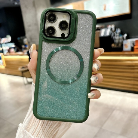 Чохол протиударний CD-grain Gradient Glitter Magsafe Acrylic Hybrid TPU для iPhone 16 Pro - зелений