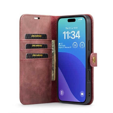 Чохол-книжка DGMING Crazy Horse Texture для iPhone 16 Pro - червоний