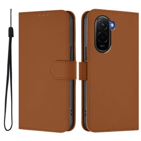 Чехол-книжка с мягким покрытием (Skin Feel) со шнурком на Xiaomi Poco M7 4G 169mm - коричневый