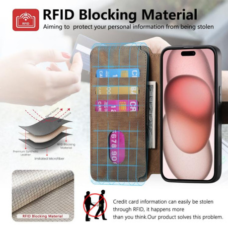 Чехол-книжка CaseNeo MagSafe RFID Anti-theft Retro Leather для iPhone 16e - коричневый