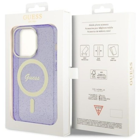 Оригінальний чохол Guess Glitter Gold MagSafe для iPhone 14 Pro Max - purple