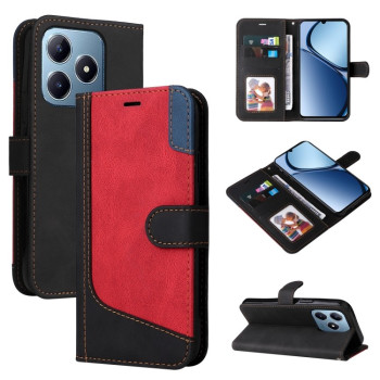 Противоударный чехол Three Color Splicing Leather  на Realme C61/C63/Note 60/Note 60x- красный