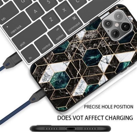 Противоударный чехол Frosted Fashion Marble для iPhone 14/13 - Hexagon Black