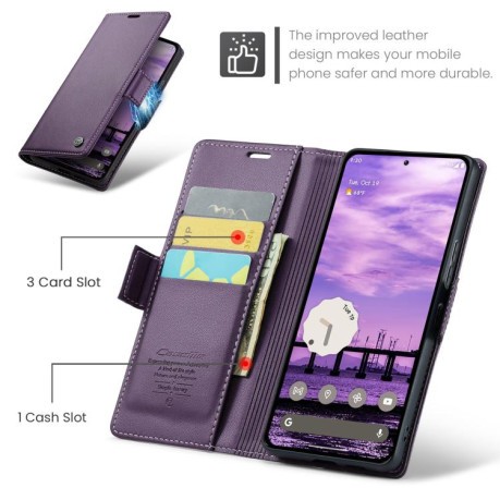 Чехол-книжка CaseMe 023 Butterfly Buckle Litchi Texture RFID Anti-theft Leather для Xiaomi Redmi Note 14 Pro 4G - фиолетовый