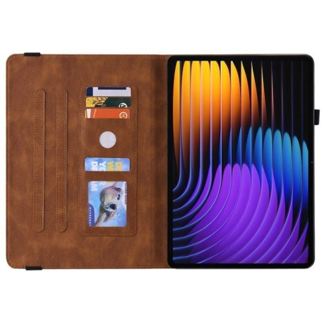Чехол-книжка Butterfly Flower Embossed Leather на Xiaomi Pad 7 / Pad 7 Pro - коричневый