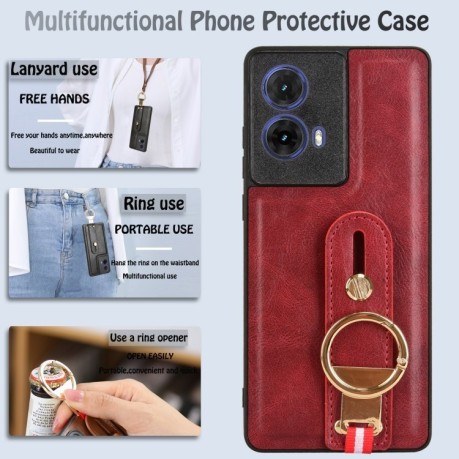 Противоударный чехол Wristband Leather Back для Motorola Moto G85 5G - красный