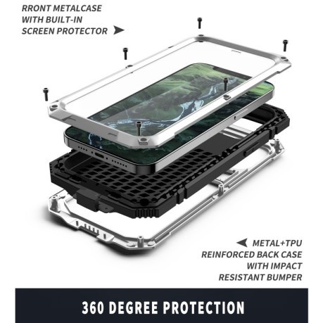 Противоударный металлический чехол R-JUST Dustproof на iPhone 12 / 12 Pro - серебристый