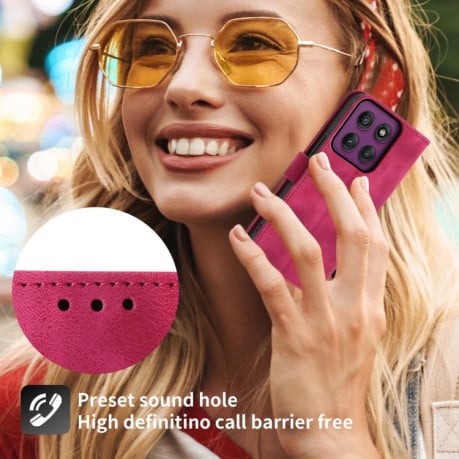 Чехол-книжка Skin-feel Flowers Embossed для Motorola Edge 60 Pro - винно-красный