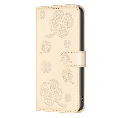 Чехол-книжка Four-leaf Clasp Embossed на Redmi Note 14 Pro 4G - золотой