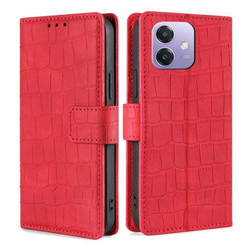 Чехол-книжка с мягким покрытием (Skin Feel), фактура “крокодил” (Crocodile Texture) на OPPO A3/A3x/A40m - красный
