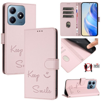 Чехол-книжка Embossing Stripe RFID для Realme C61/C63/Note 60/Note 60x - розовый