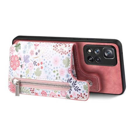 Противоударный чехол Retro Painted Zipper Wallet для Xiaomi Redmi Note 13 Pro 5G/Poco X6 5G 5G - розовый