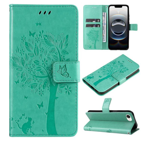 Чохол-книжка Happy Cat Pattern для iPhone 16e - зелений