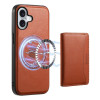 Чехол Denior Cowhide Texture Leather MagSafe Detachable Wallet для iPhone 16 - коричневый