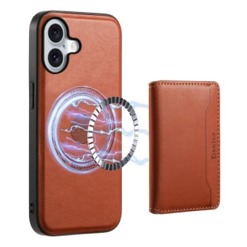 Чохол Denior Cowhide Texture Leather MagSafe Detachable Wallet для iPhone 16 - коричневий
