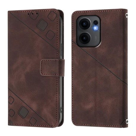 Чохол-книжка Skin-feel Embossed для OPPO Reno13 F/Reno13 FS- коричневий