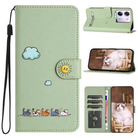 Чохол-книжка Cartoon Cats Leather для Xiaomi Poco M7 Pro 5G Global - зелений