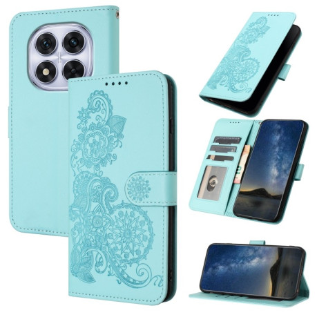 Чохол-книжка Embossed Flower Zipper Leather на Redmi Note 14 Pro 5G/Poco X7 - блакитний