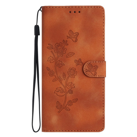 Чехол-книжка Flower Butterfly Embossing для Samsung Galaxy S25 Ultra 5G - коричневый