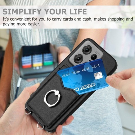 Противоударный чехол R20 Ring Card Holder для Motorola Edge 50 Pro 5G - черный