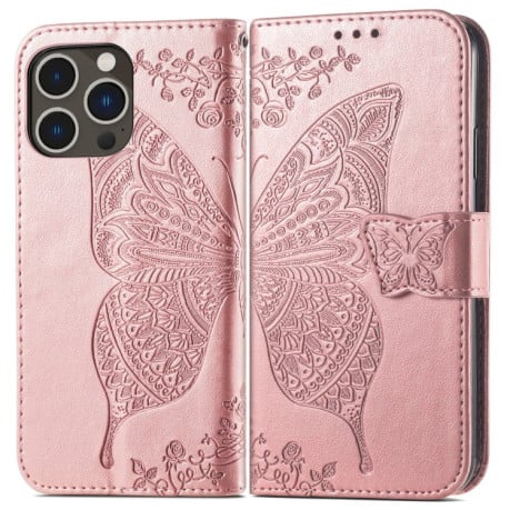Чехол-книжка Butterfly Love Flower Embossed для iPhone 15 Pro - розовое золото