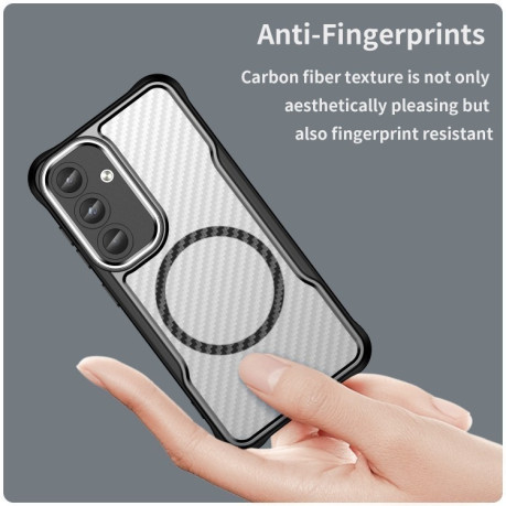 Ударозахисний чохол Carbon Fiber Texture MagSafe Translucent для Samsung Galaxy S25 5G - чорний