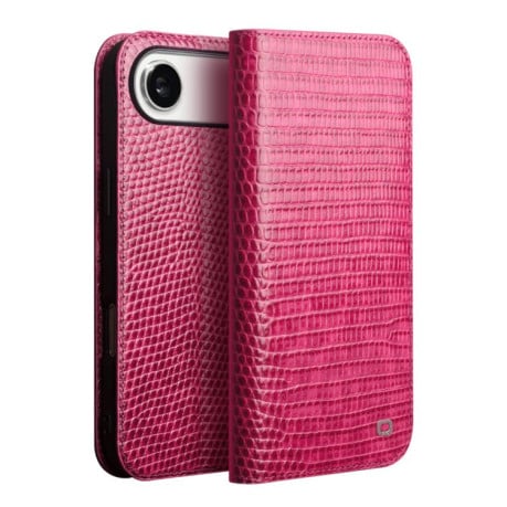Кожаный чехол-книжка QIALINO Crocodile Texture на iPhone Air - пурпурно-красный