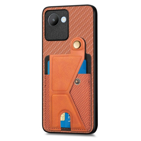 Противоударный чехол Carbon Fiber Wallet для Realme C30 - коричневый