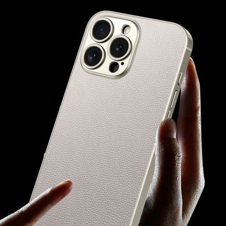 Противоударный чехол GKK Metal Paint Skin Feel Leather для iPhone 16 Pro Max - Mountain Gray