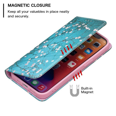 Чехол-книжка Colored Drawing Pattern Invisible для iPhone 13 Pro Max - Plum Blossom