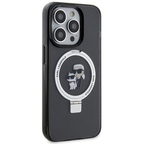 Оригинальный чехол Karl Lagerfeld Ring Stand Karl Choupette MagSafe для iPhone 15 Pro Max - black(KLHMP15XHMRSKCK)