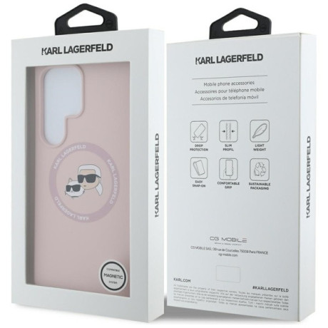 Оригінальний чохол Karl Lagerfeld Silicone Double Heads And Circle MagSafe для Samsung Galaxy S25 Ultra - Pink