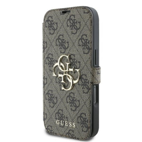 Оригінальний чохол-книжка Guess 4G Metal Logo для iPhone 16 Pro - Brown