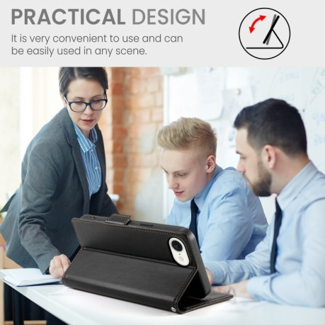 Чехол-книжка Side Buckle Magnetic Frosted Leather для iPhone 16e - черный