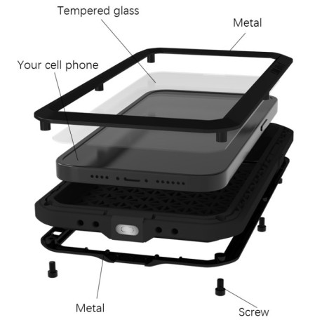 Чохол протиударний LOVE MEI Metal для  iPhone 15 - чорний
