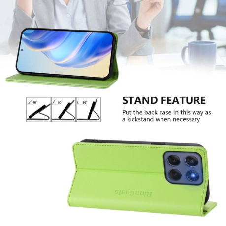Чехол-книжка RC01 Dual-Folded Magnetic Suction RFID Leather на Motorola Edge 5G 2025 / Edge 60 Fusion - зеленый
