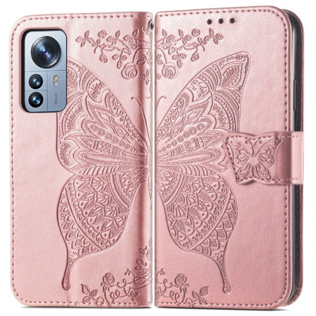 Чохол-книжка Butterfly Love Flower Embossed на Xiaomi 12 Pro - рожеве золото